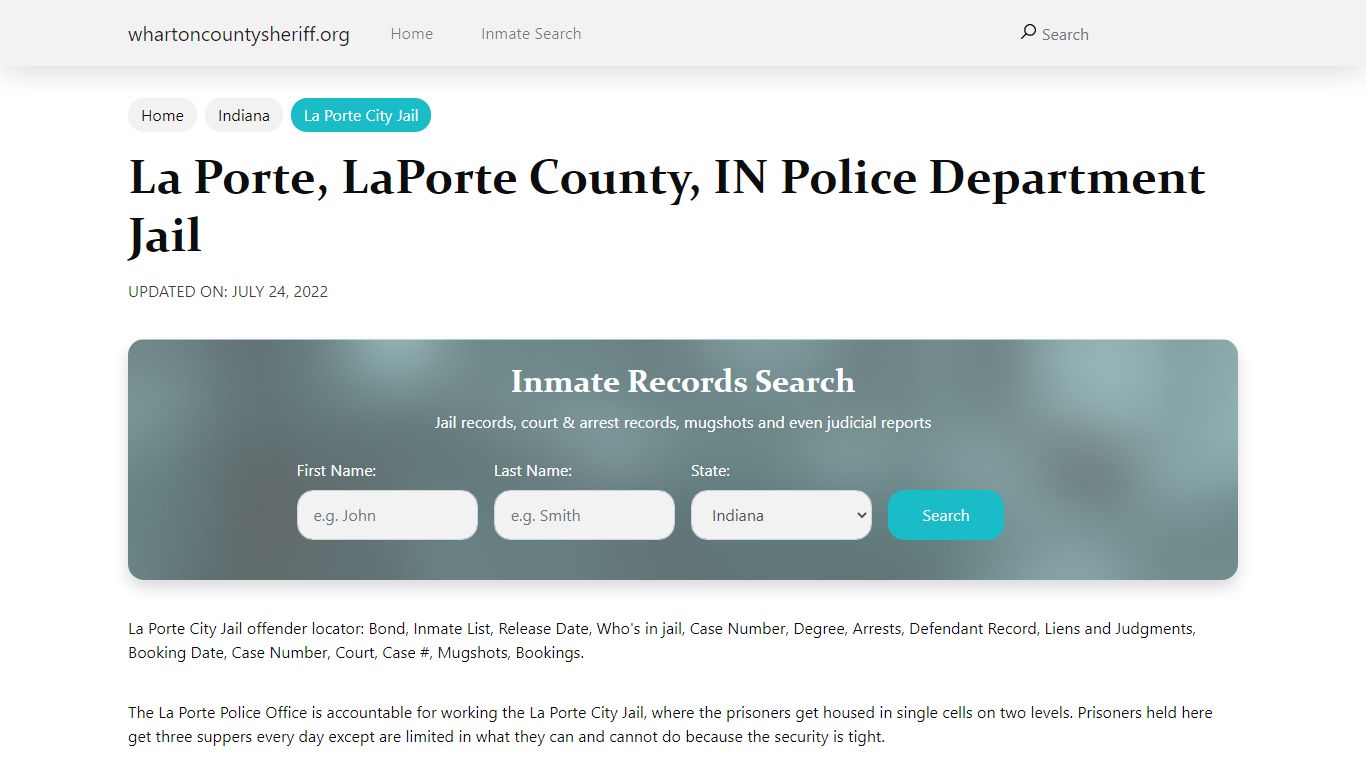 La Porte, LaPorte County, IN Police Department Jail